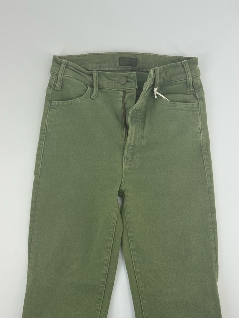 MOTHER The Hustler High Rise Raw Hem Ankle Jeans, Military Green, Size 24, NWT - Picture 7 of 12